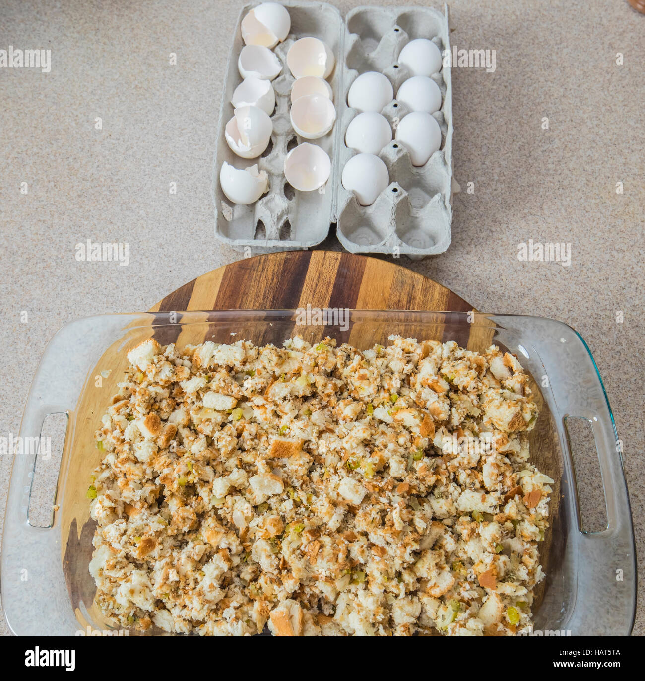 white bread turkey stuffing for thanksgiving Stock Photo Alamy