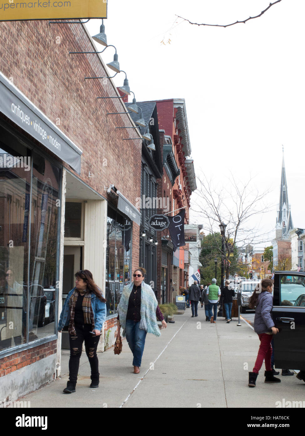 Street scene on Warren Street in Hudson, New York. Stock Photo