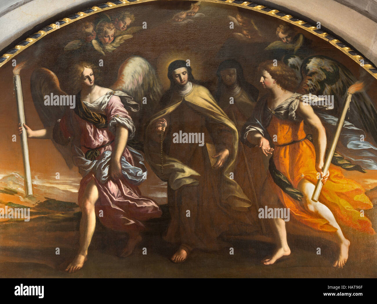 BRESCIA, ITALY - MAY 22, 2016: The painting St. Theresia guided with the angels in Chiesa di San Pietro in Olvieto by F. Paglia (1696). Stock Photo