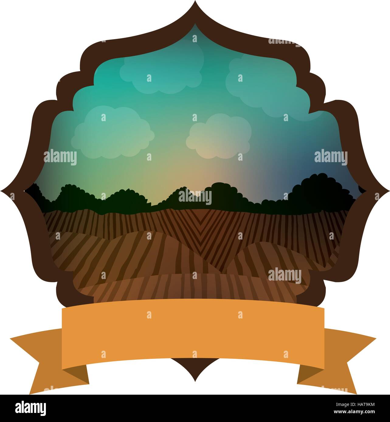Agriculture landscape inside frame icon. Nature rural farming and ...