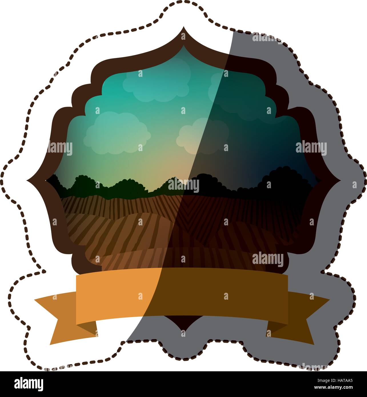 Agriculture landscape inside frame icon. Nature rural farming and ...