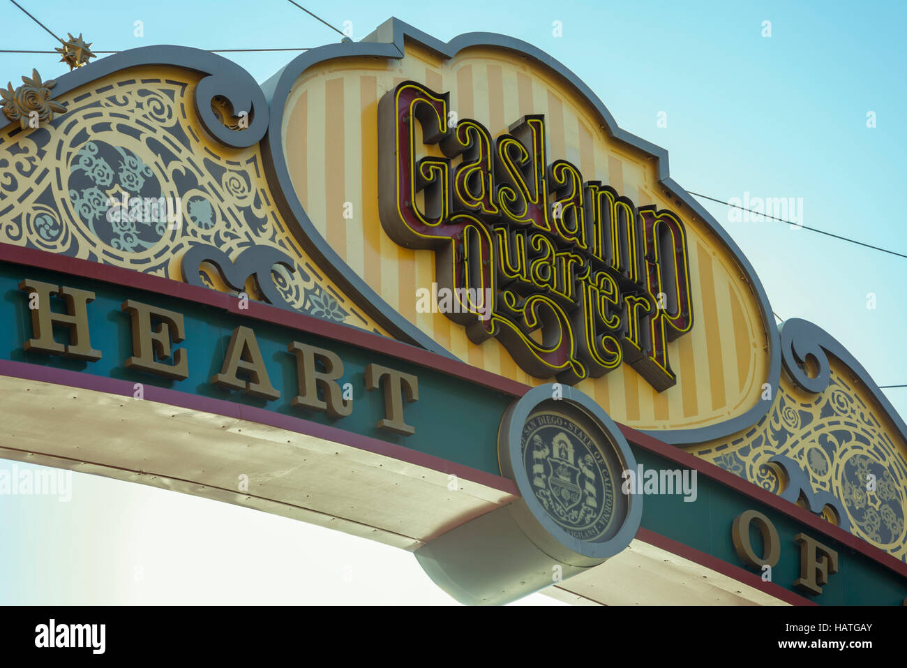 Gaslamp Quarter sign/marquee. Downtown San Diego, California, USA. Stock Photo