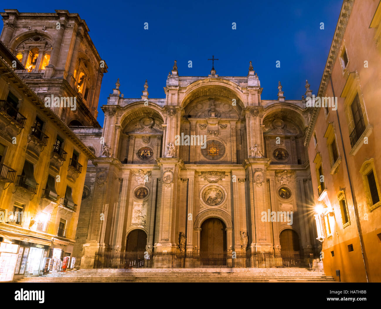Facade of the renaissance cathedral, Granada, Andalusia, Spain Stock Photo