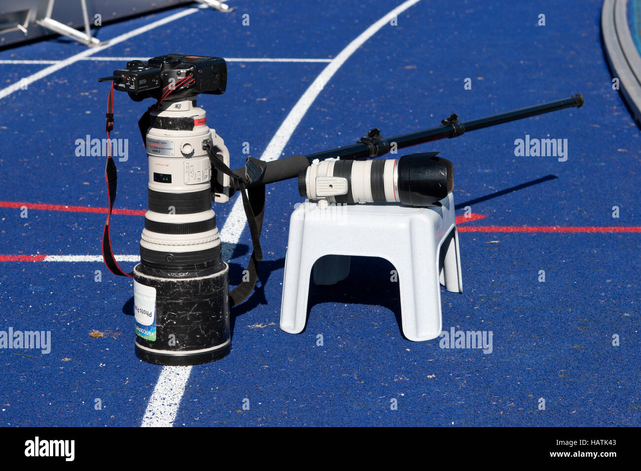 Foto equipment during football game Stock Photo