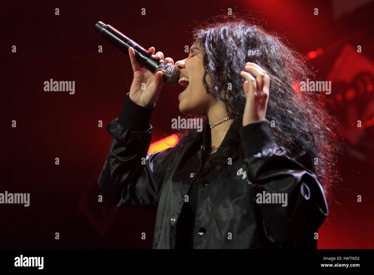 Alessia Cara performs live in concert during the 106.1 KISS FM's Jingle Ball 2016 Presented by Capital One at American Airlines Center on November 29, 2016 in Dallas, Texas. (Photo by Dan Elam/The Photo Access) Stock Photo