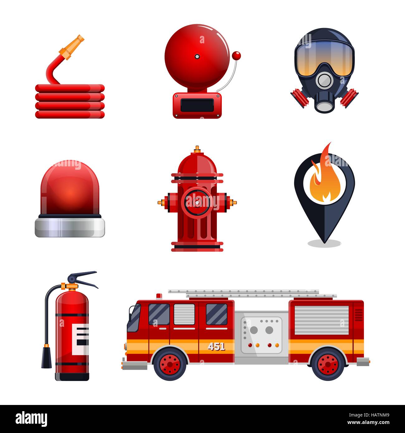 Firefighter elements set collection Stock Vector