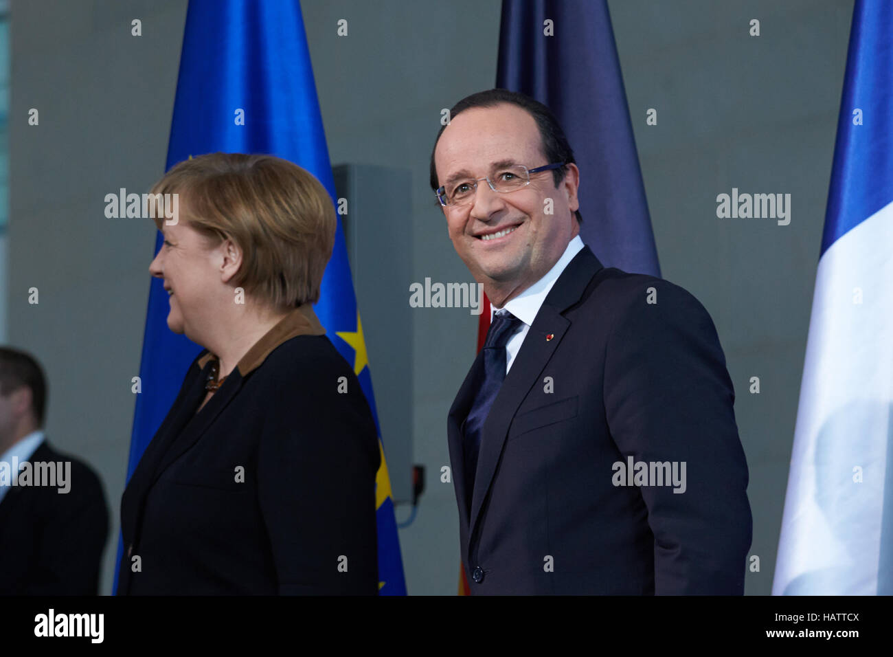 Hollande and Merkel at 50th Elysée Treaty Stock Photo