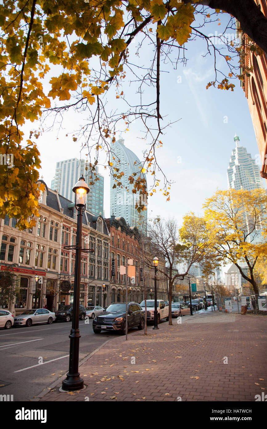 view along Front Street in downtown Toronto looking towards building in the financial district Stock Photo