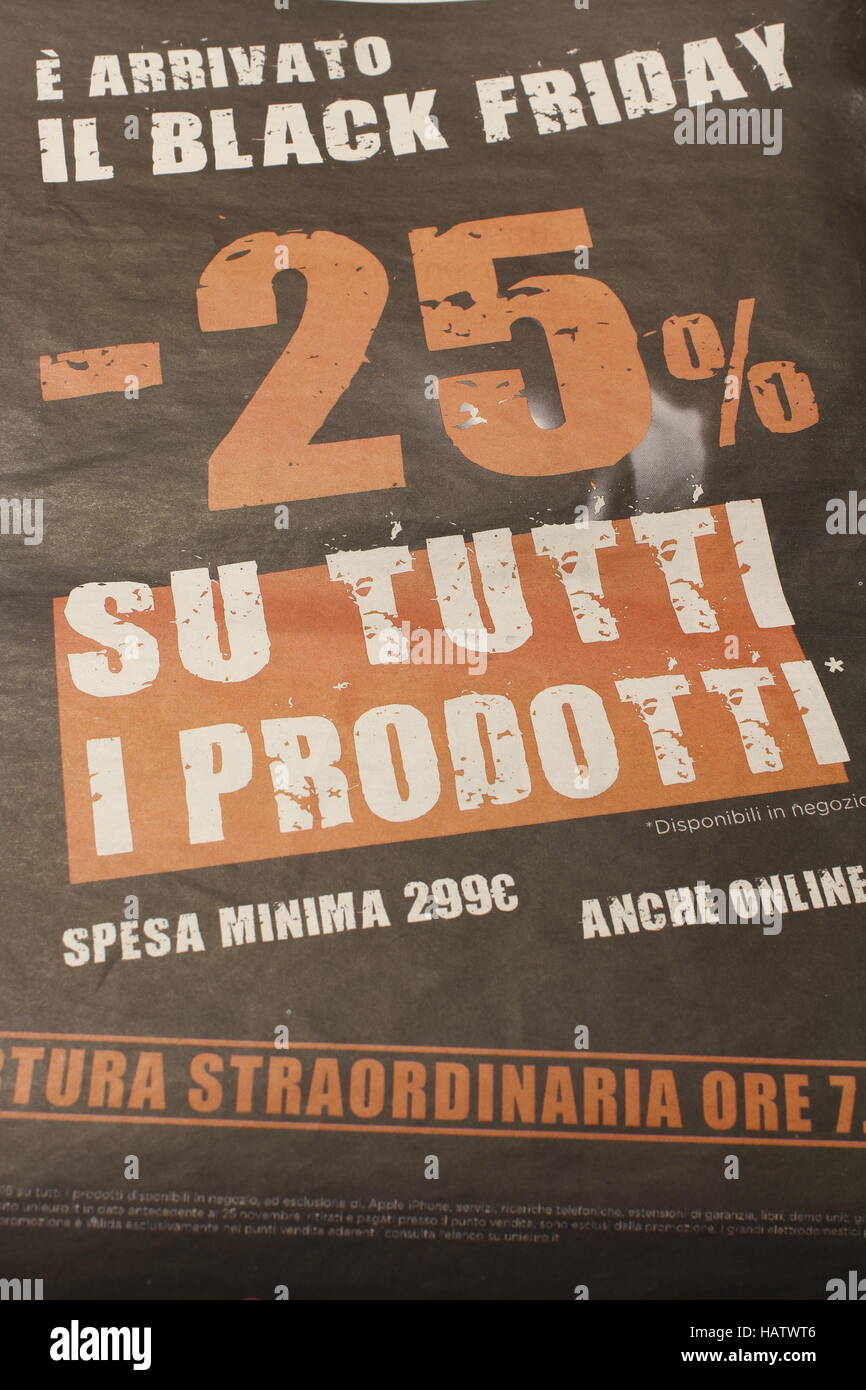 Black Friday advertisement on the Italian newspaper. Stock Photo