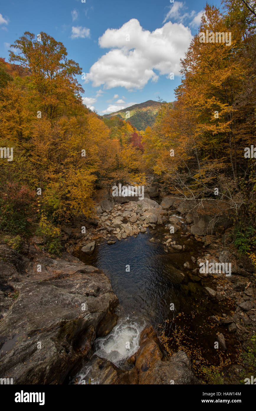 Fall Near the Blue Ridge Parkway looking down over waterfall Stock ...