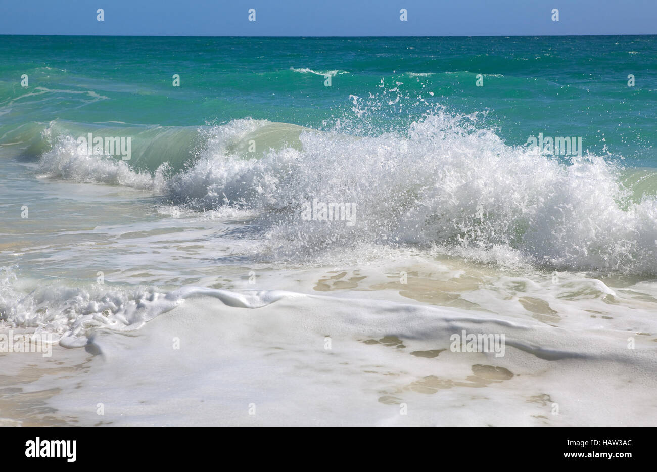 Waves of the Caribbean Sea. Playa los Cocos. Cayo Largo. Cuba. Stock Photo