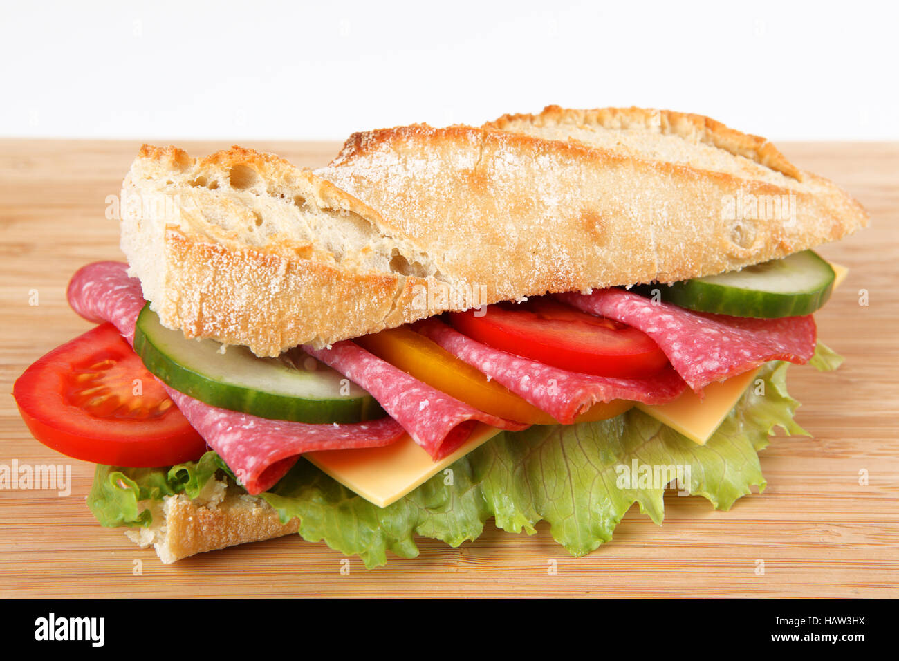 baguette with salami Stock Photo Alamy