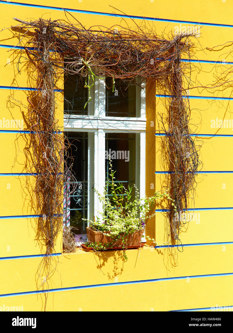 decorative windows in yellow Stock Photo - Alamy