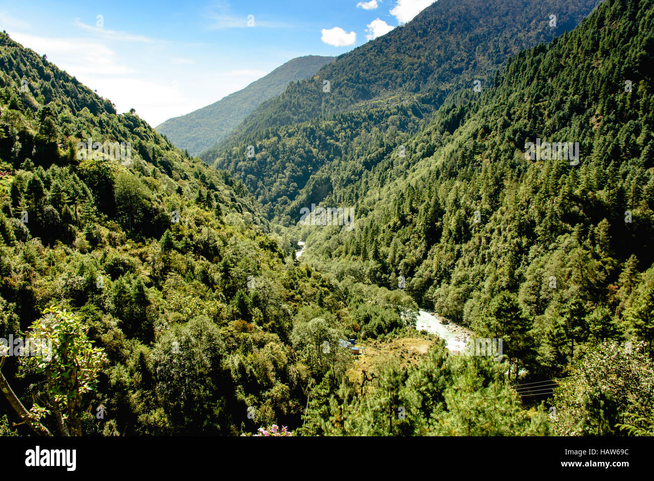Green valley in Khumbu sagarmatha national park, part of everest base camp trek Stock Photo