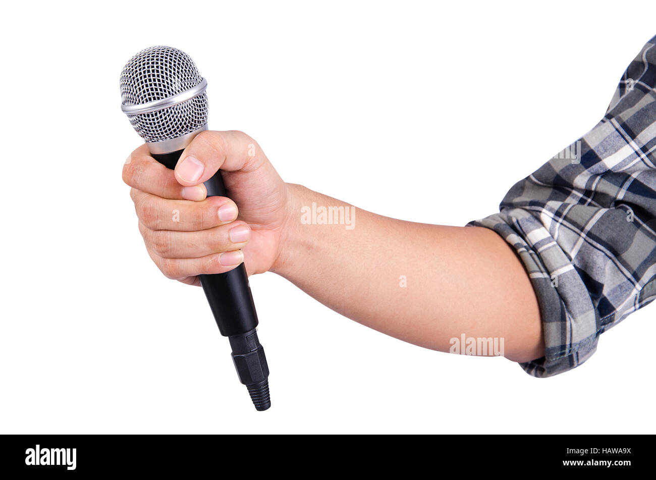 Man holding microphone Stock Photo - Alamy