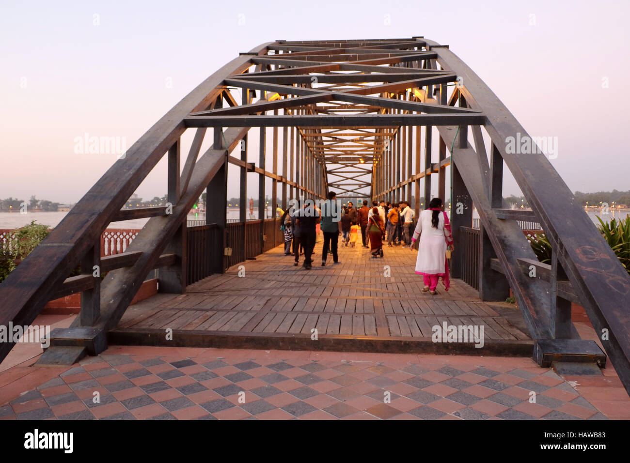 Tourists are enjoying on the bridge Stock Photo