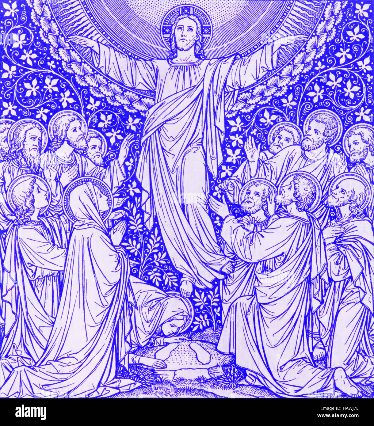 BRATISLAVA, SLOVAKIA, NOVEMBER - 21, 2016: The lithography of Ascension in Missale Romanum by unknown artist with the initials F Stock Photo