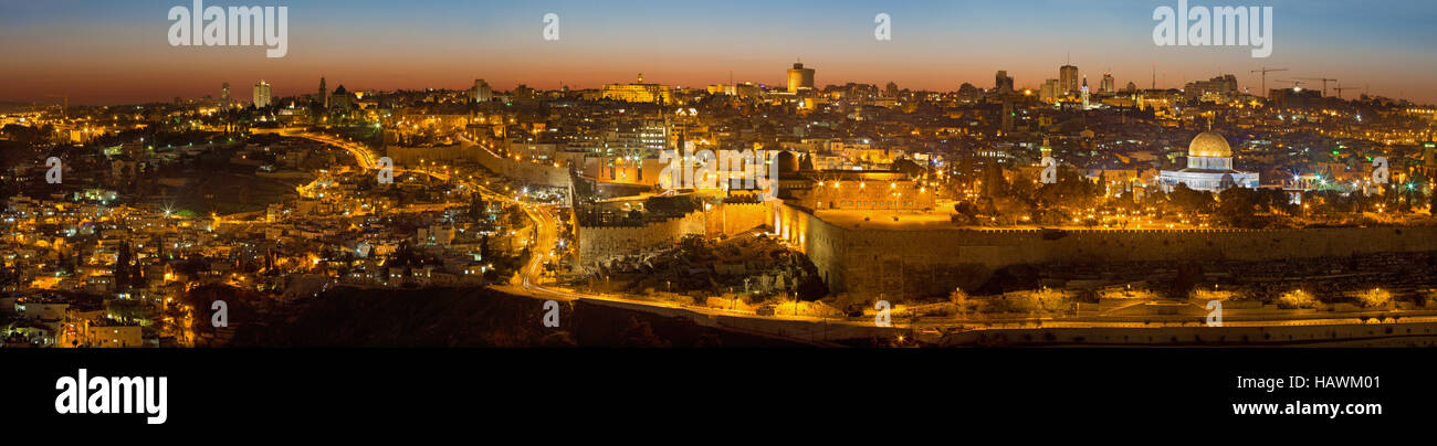 Jerusalem - The Panorama from Mount of Olives to old city at dusk Stock ...