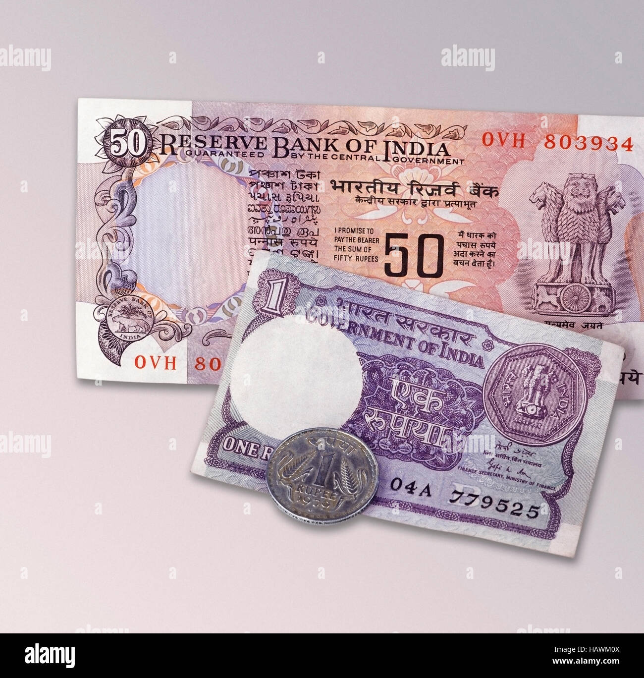 Indian Currency notes and coin Stock Photo