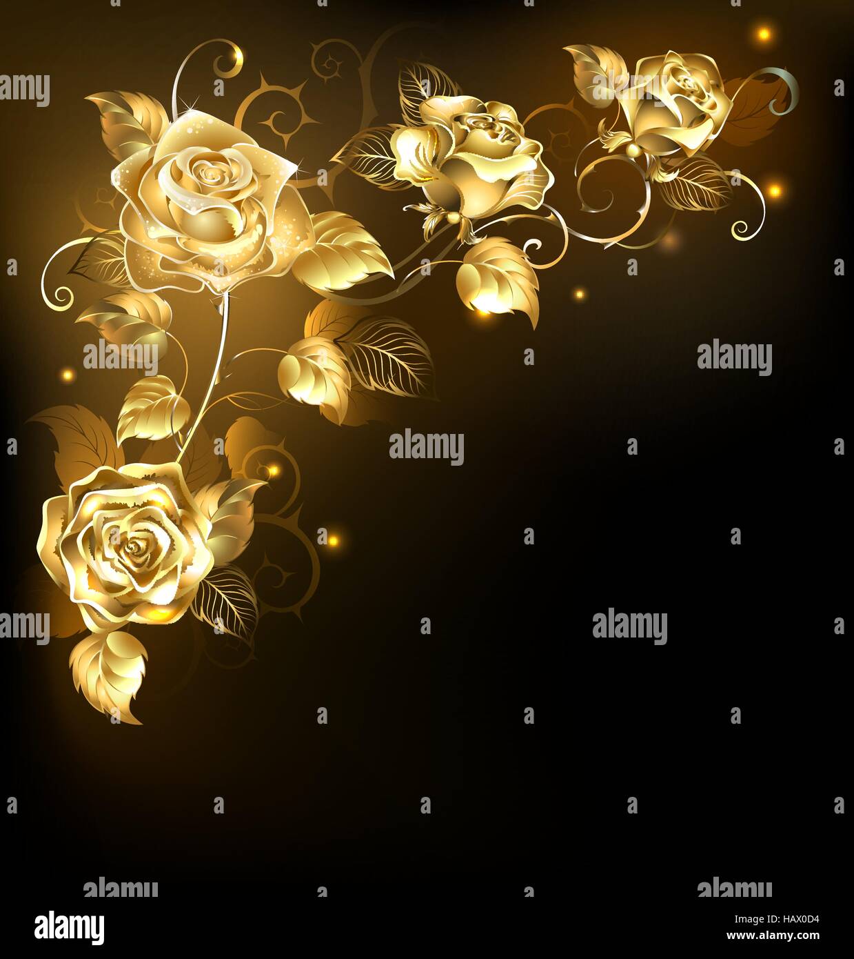 Twisted gold roses on a black background. Gold rose Stock Vector Image &  Art - Alamy