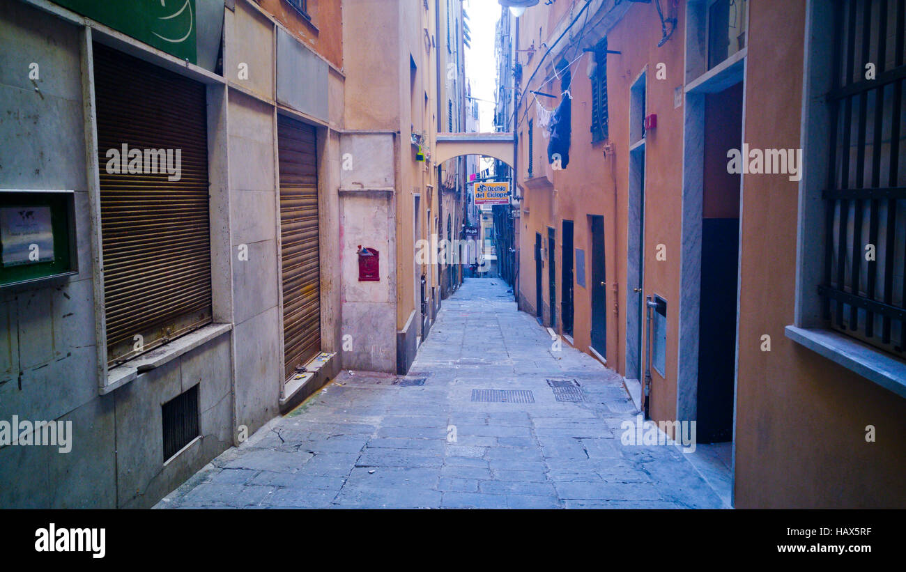Genova Italy historic center carruggio pathway historic medieval Stock Photo