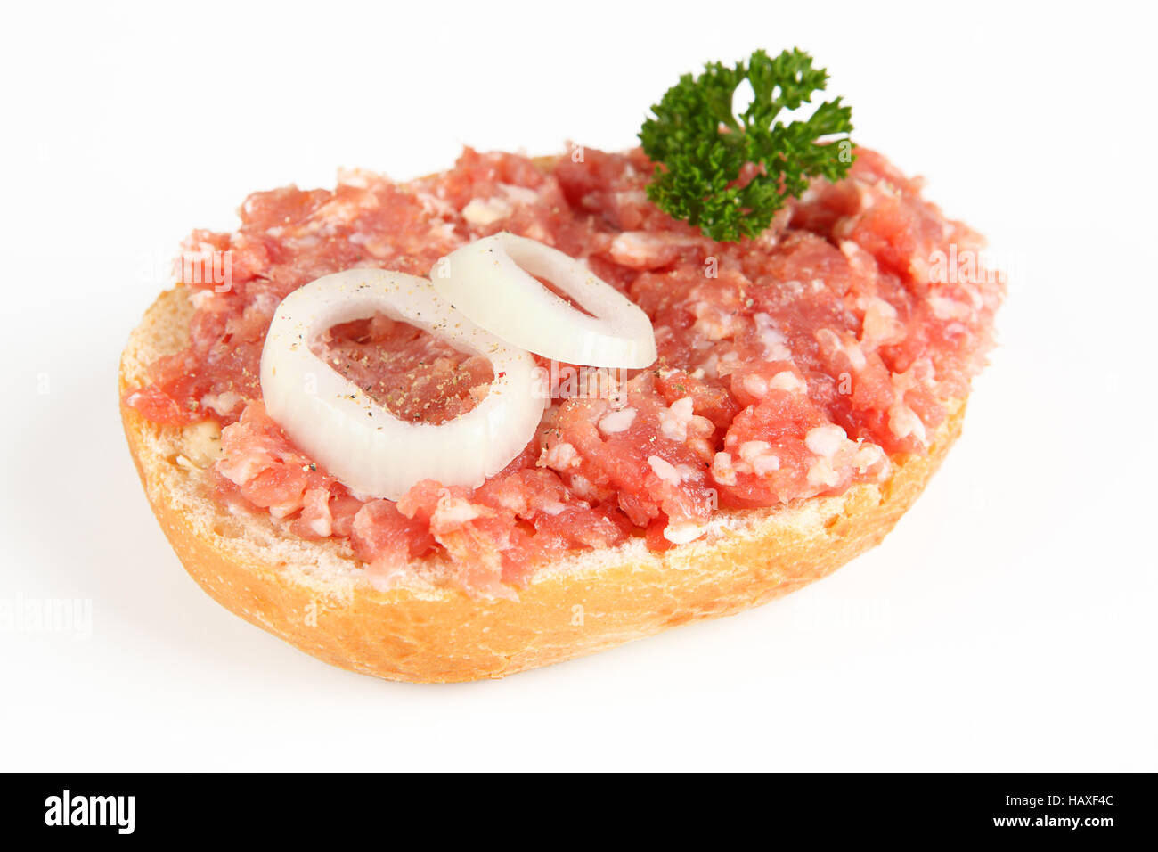 bread roll with mett Stock Photo