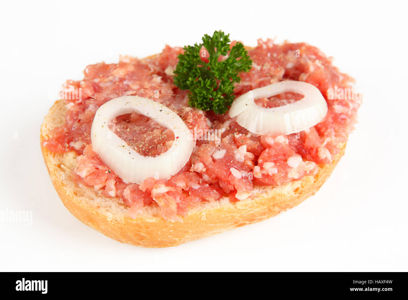 bread roll with mett Stock Photo