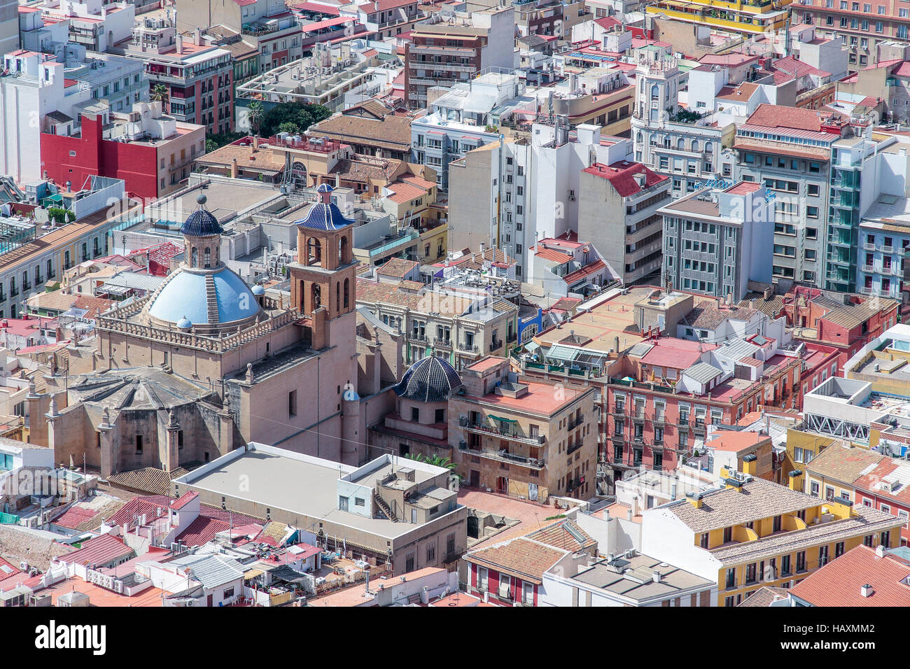 aerial view of some buildings of alicante with tehe co-cathedral of san nicolas de bari on the left Stock Photo