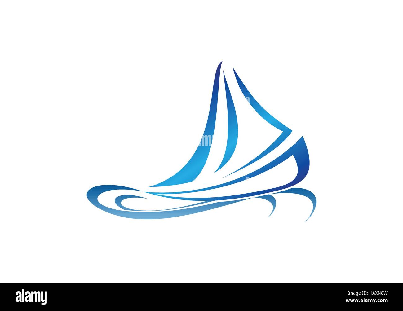 sailboat logo, business boat cruise ocean vector icon, sea wave travel boating design symbol, blue ship boat logo concept Stock Vector