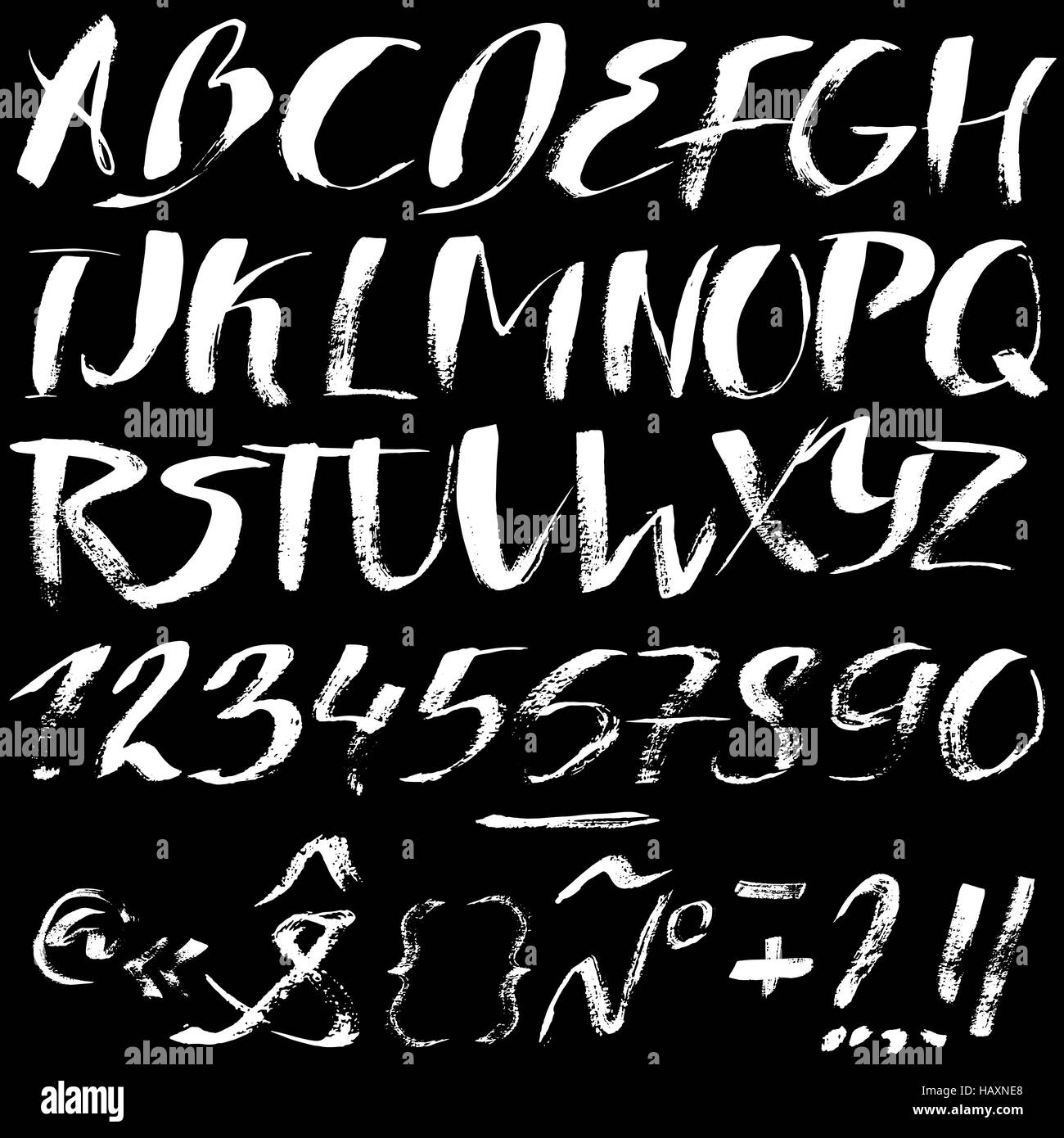 Hand drawn font made by dry brush strokes. Grunge style alphabet Stock ...