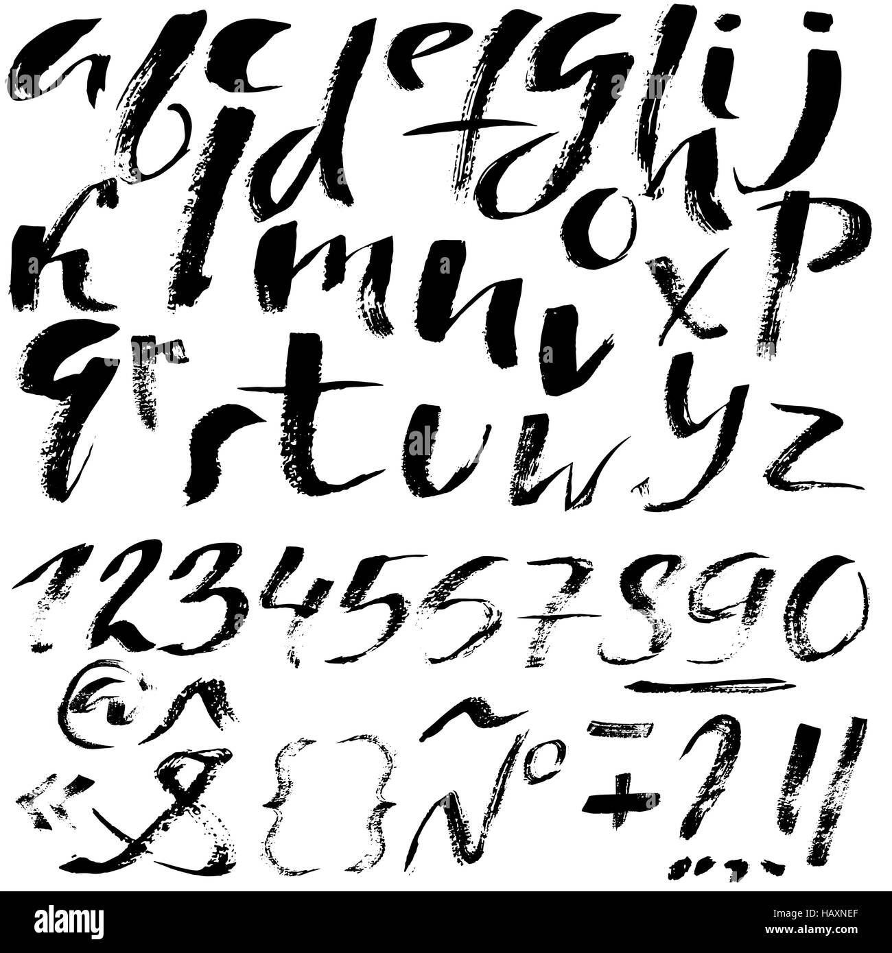 Hand drawn font made by dry brush strokes. Grunge style alphabet Stock ...
