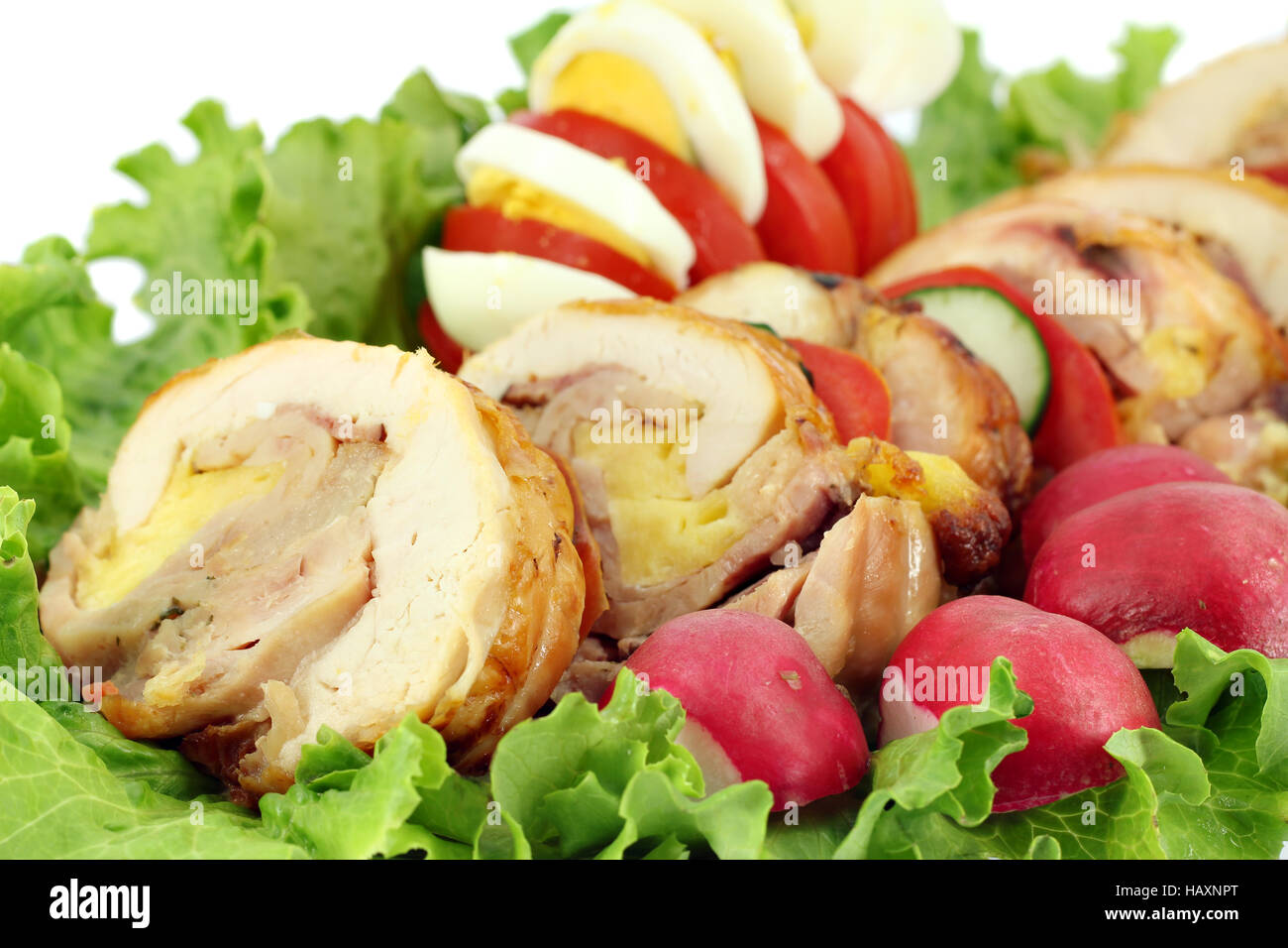 rolled chicken meat with salad Stock Photo