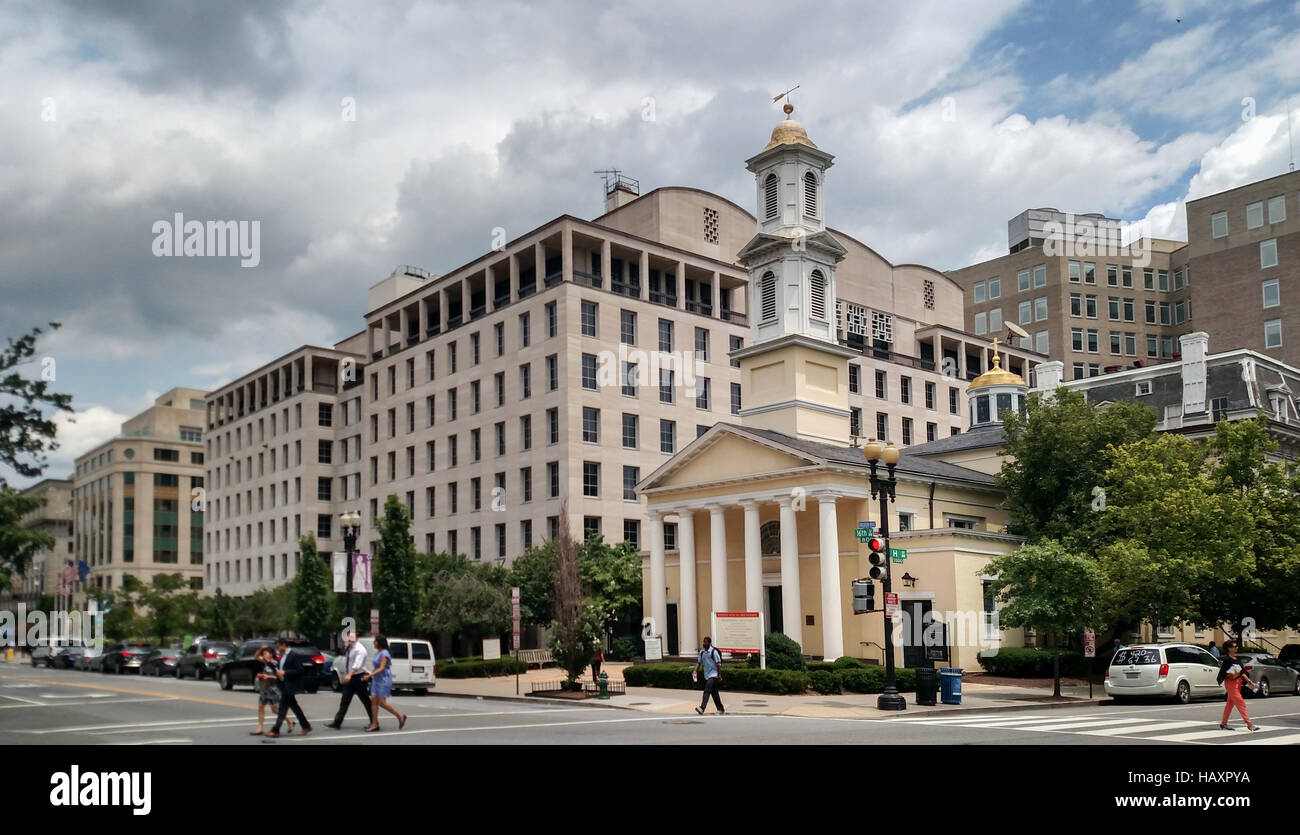 St. John's Episcopal Church, on Lafayette Square in Washington DC, known as the Church of the Presidents. Stock Photo