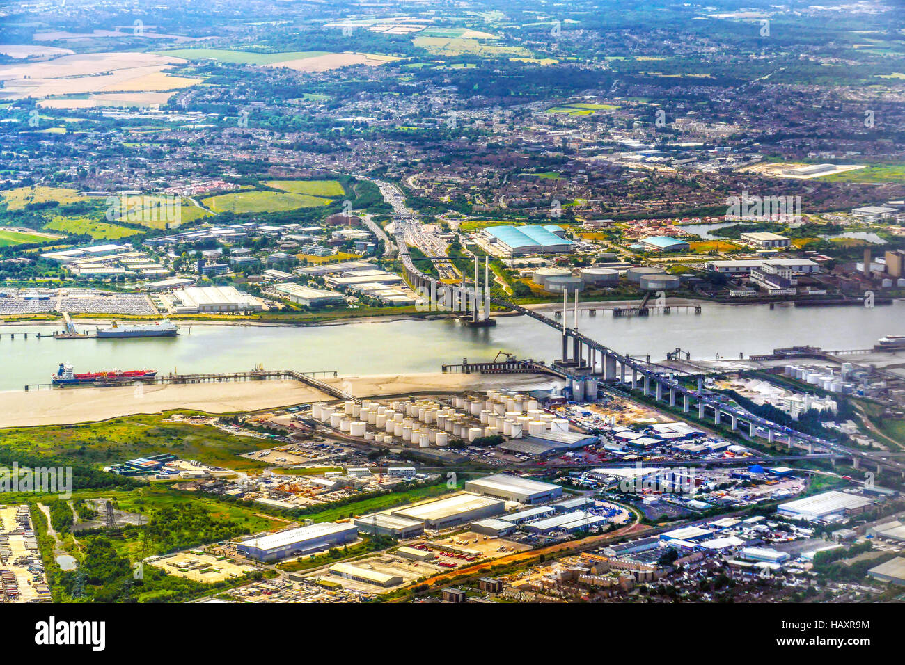 The Dartford Bridge Crossing over the river Thames looking North, Essex