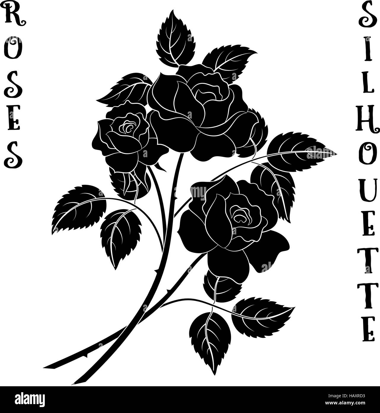 Flowers Bouquet, Roses Silhouette Stock Vector