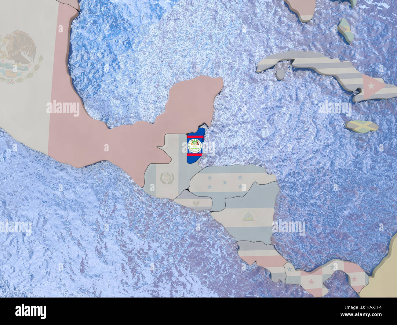Map of Belize with national flag on political globe with realistic ...