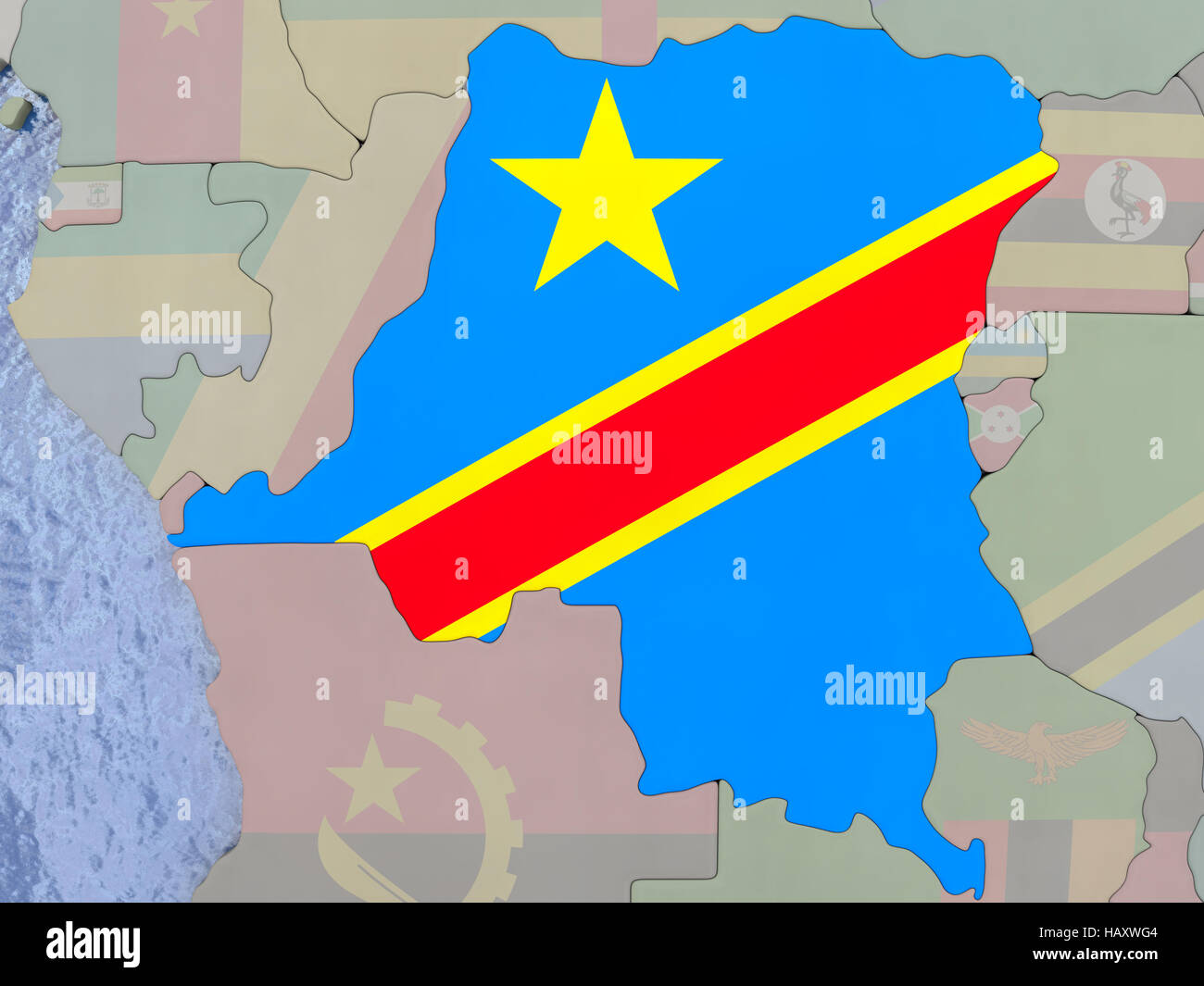 Map Of Democratic Republic Of Congo With National Flag On Political Globe With Realistic Water 3d Illustration Stock Photo Alamy