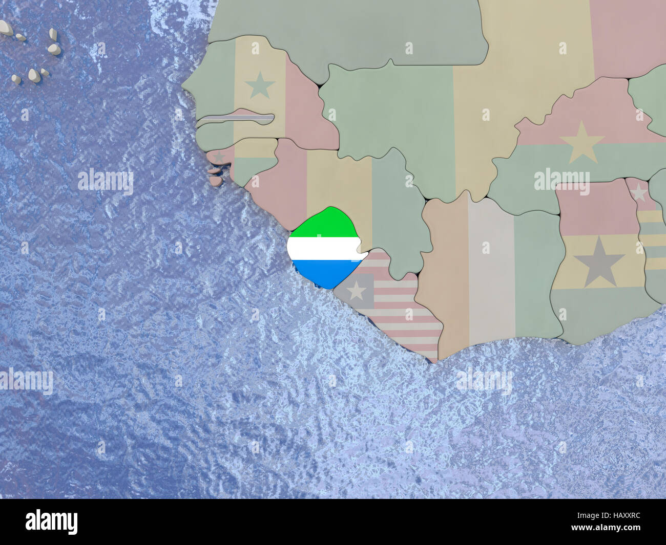 Map of Sierra Leone with national flag on political globe with ...