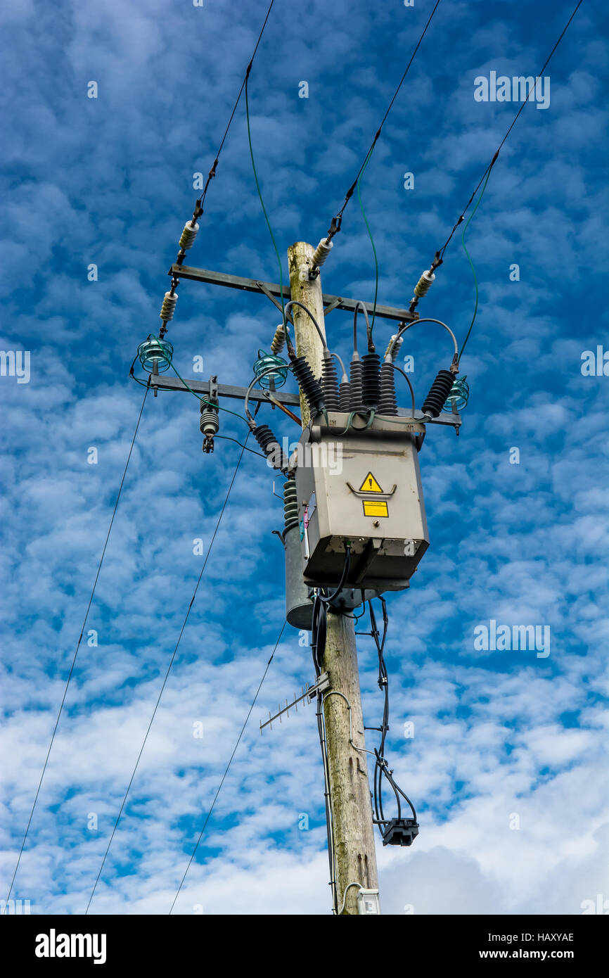 Pole with Electric Wires Stock Photo - Alamy