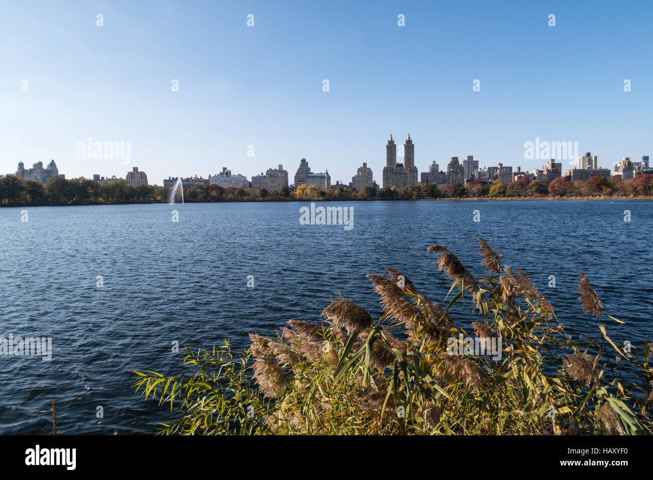 The reservoir running track in central park in the fall, NYC Stock