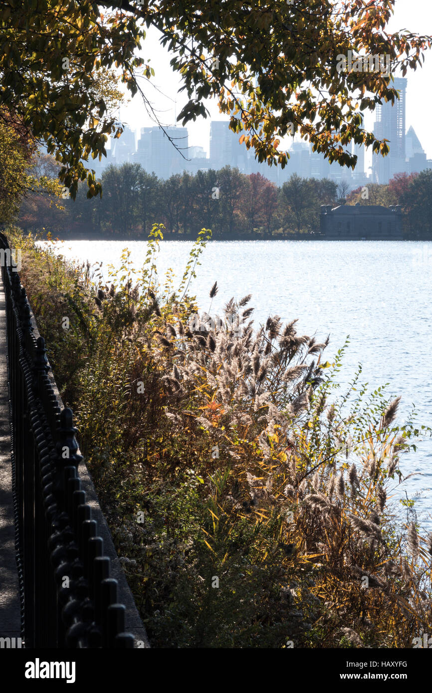 The reservoir running track in central park in the fall, NYC Stock