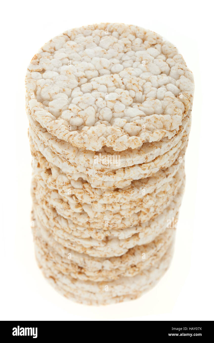 Diet rice cakes pile isolated on white background Stock Photo Alamy