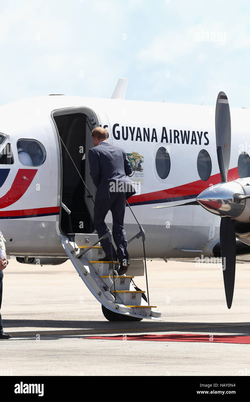 Prince Harry prepares to leave Grantley Adams International Airport in Barbados as he heads to Guyana, as part of his tour of the Caribbean. Stock Photo