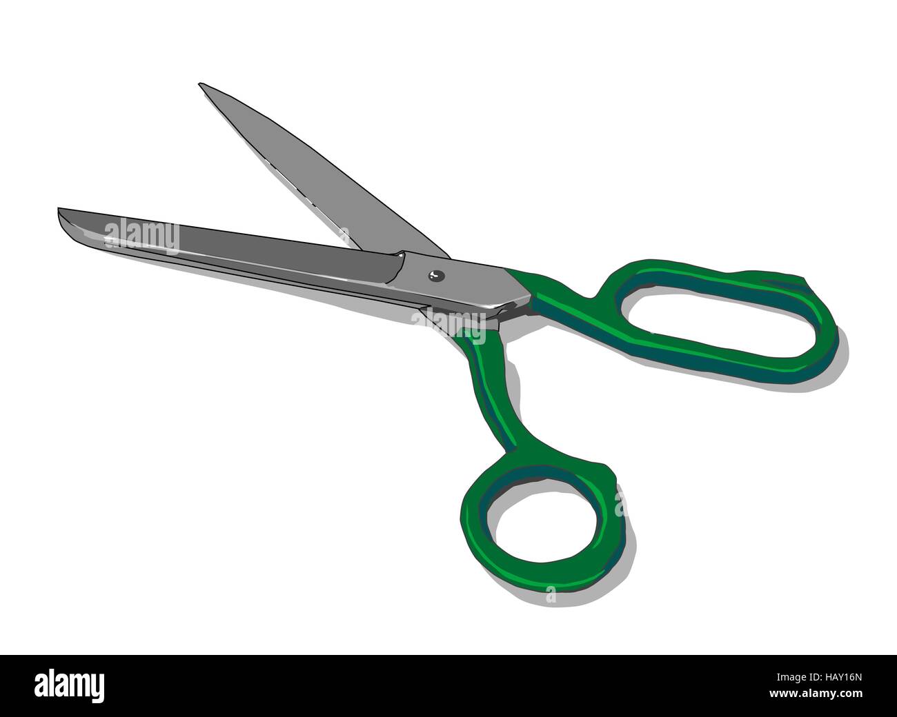 Tailor Scissors with Green Handles Stock Vector