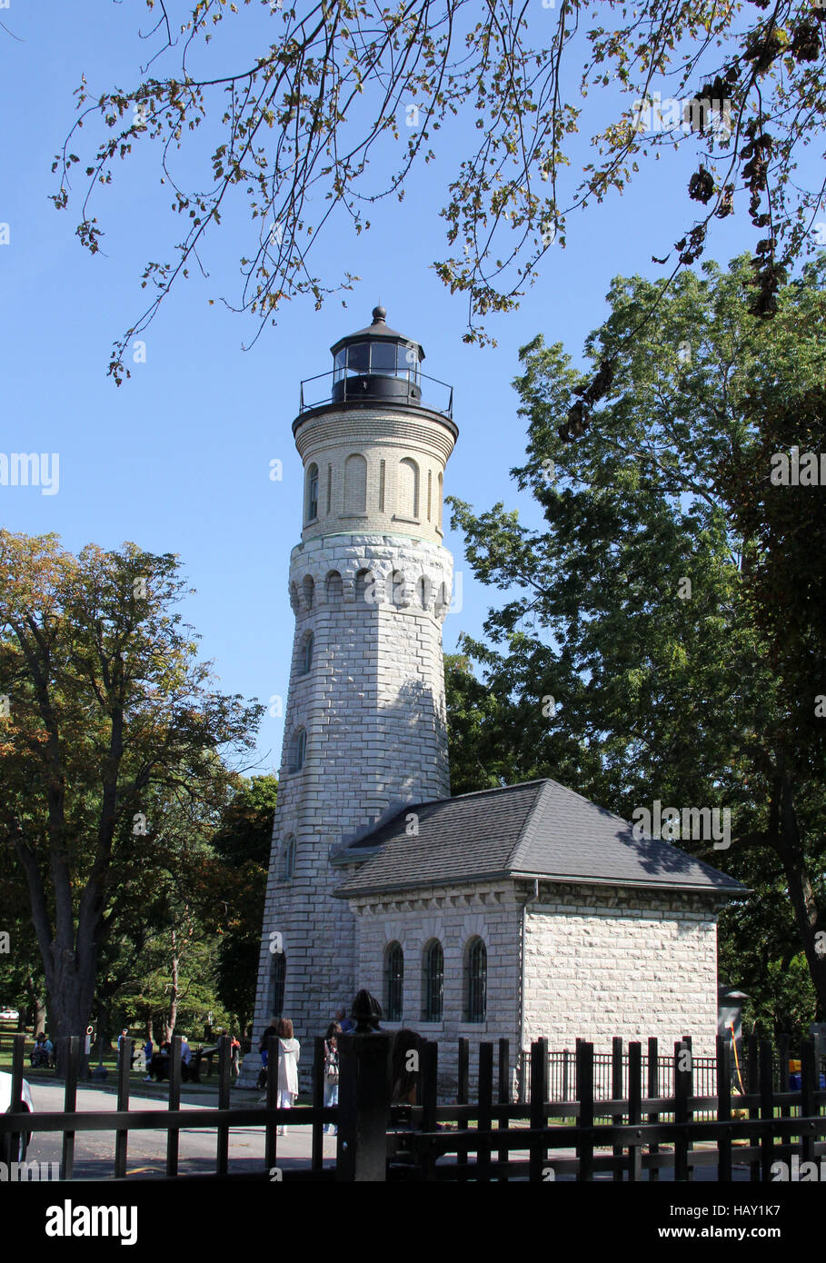 Historic lighthouse at Old Fort Niagara, where the Niagara River joins Lake Ontario near Youngstown, New York Stock Photo