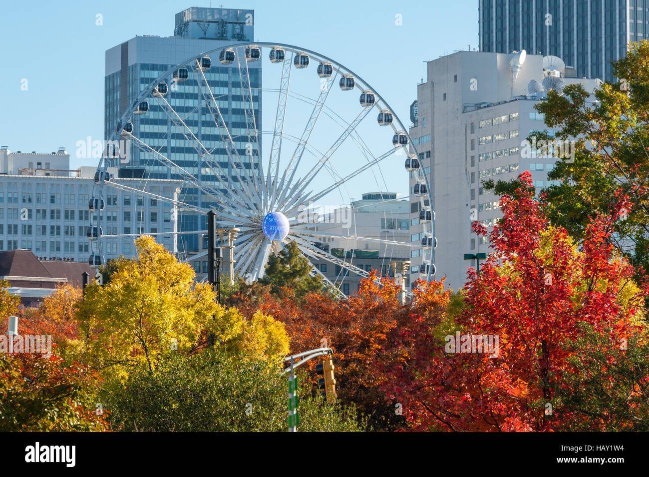 Colorful autumn trees in downtown Atlanta, Georgia's Centennial Olympic Park. (USA) Stock Photo