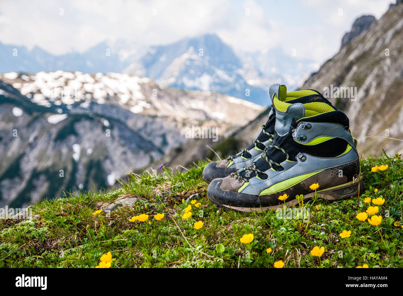 shoes in the mountains Stock Photo