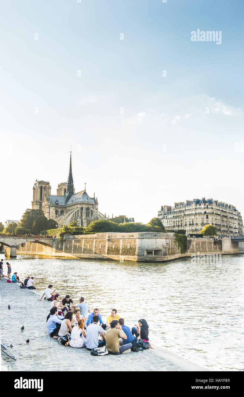 picnic, banks of river seine Stock Photo Alamy