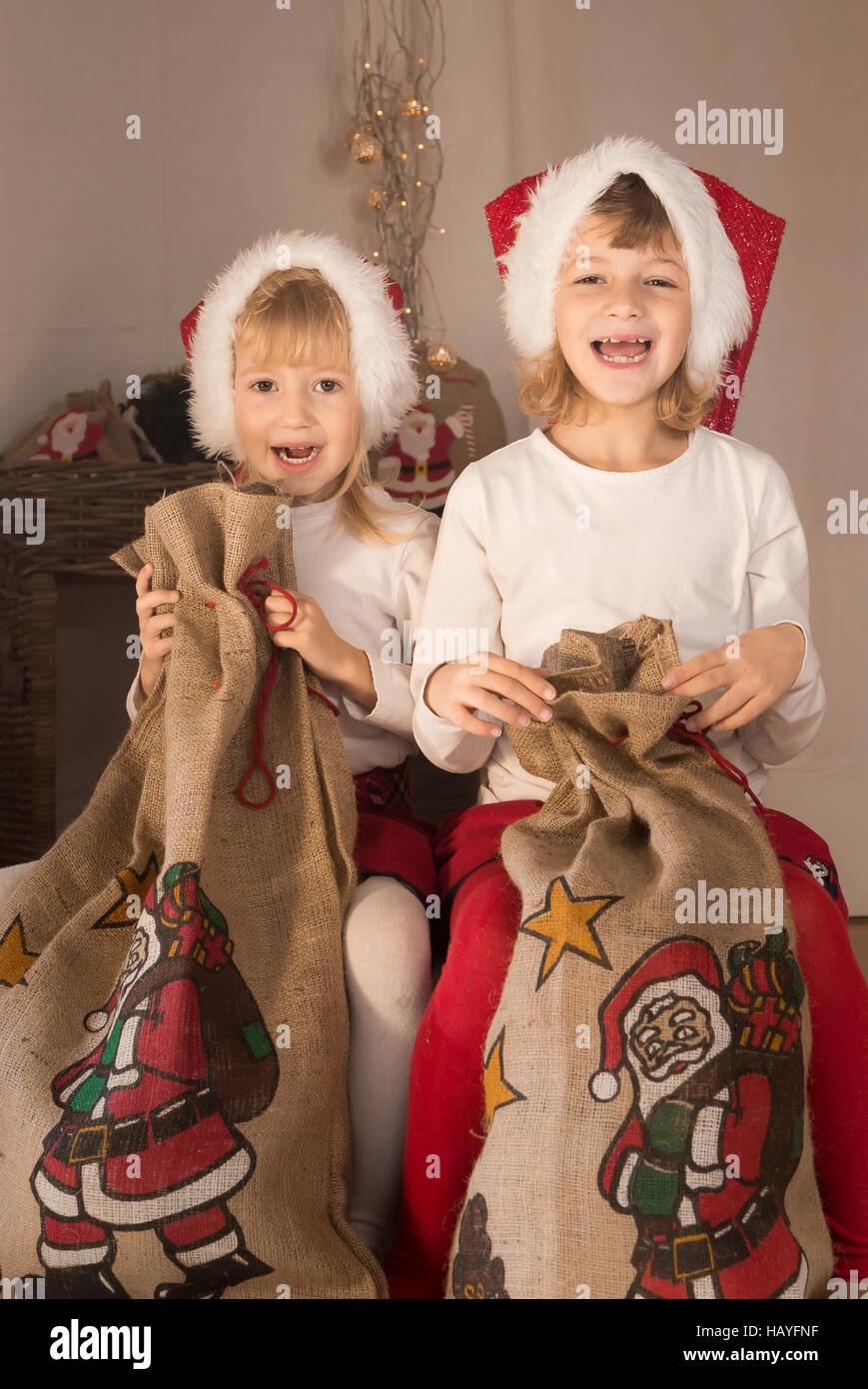Little elves for Santa Claus Stock Photo