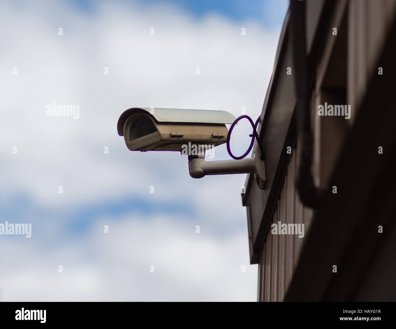Security camera in abandoned factory Stock Photo